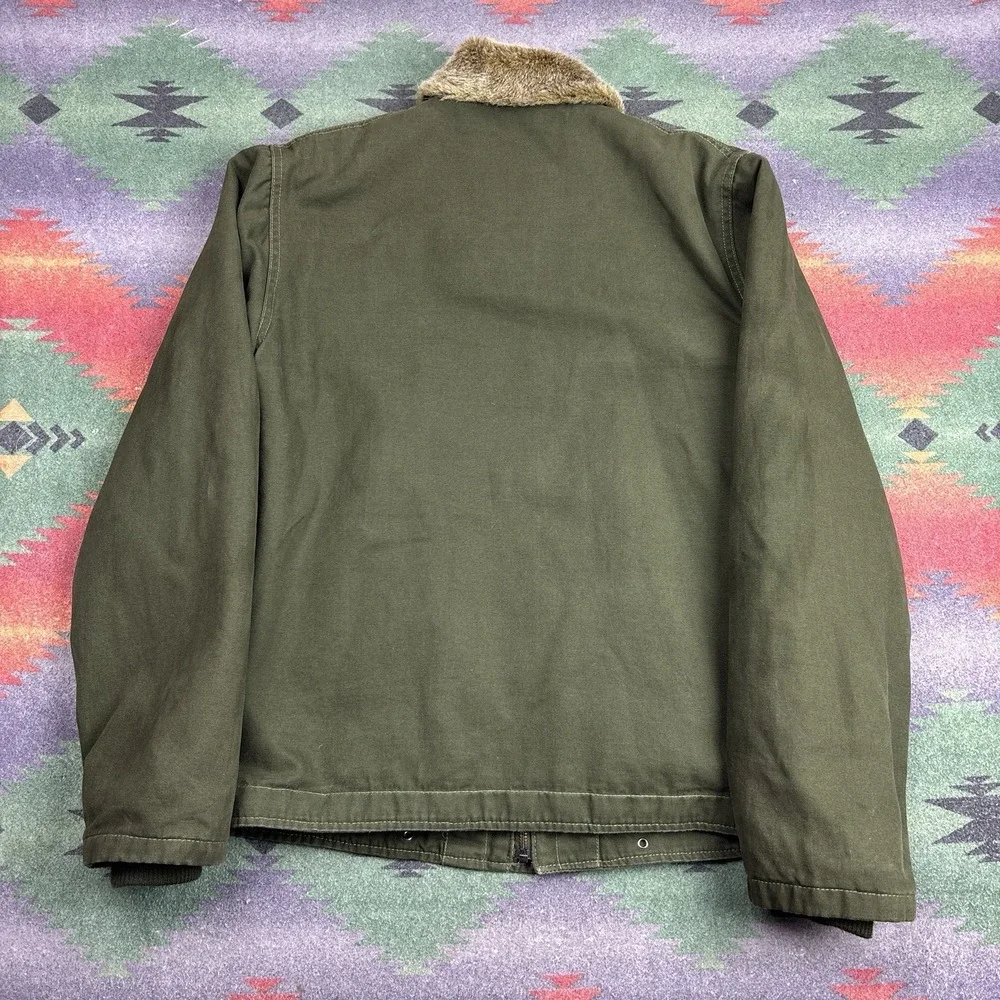 J Peterman Military Coat Jacket Men's Small Green Canvas USN N1 Deck Stencil - Picture 3 of 12